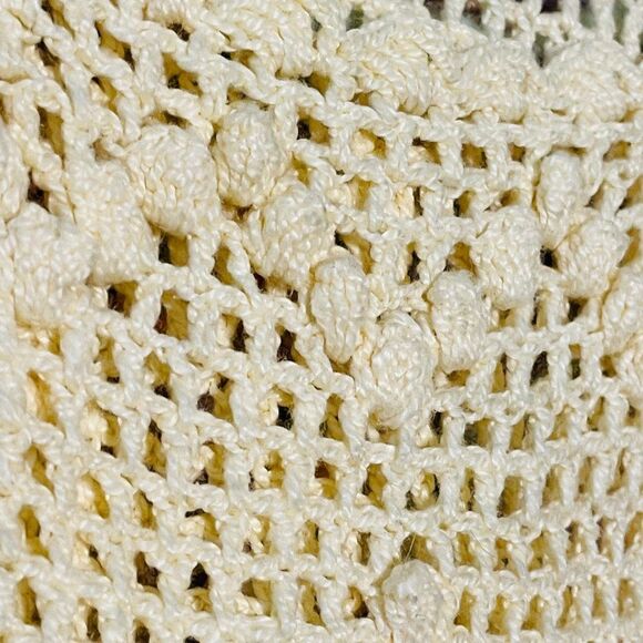 HANDMADE Hand Crafted Crochet Pale Yellow Hand Knitted Y2K Short Sleeve Top - Picture 8 of 10